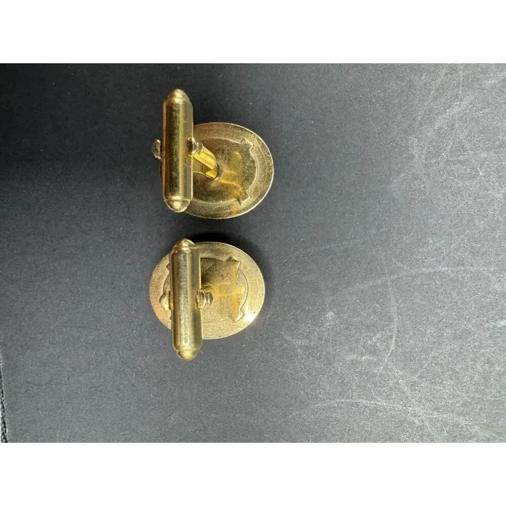 Vintage Gold Tone Carved Tiger's Eye Roman Soldier Warrior Cameo Cufflinks