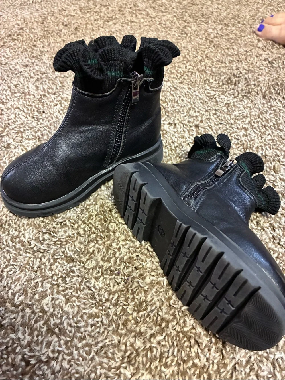 Kids Black Slip-On Chelsea Boot with Ribbed Sock Collar