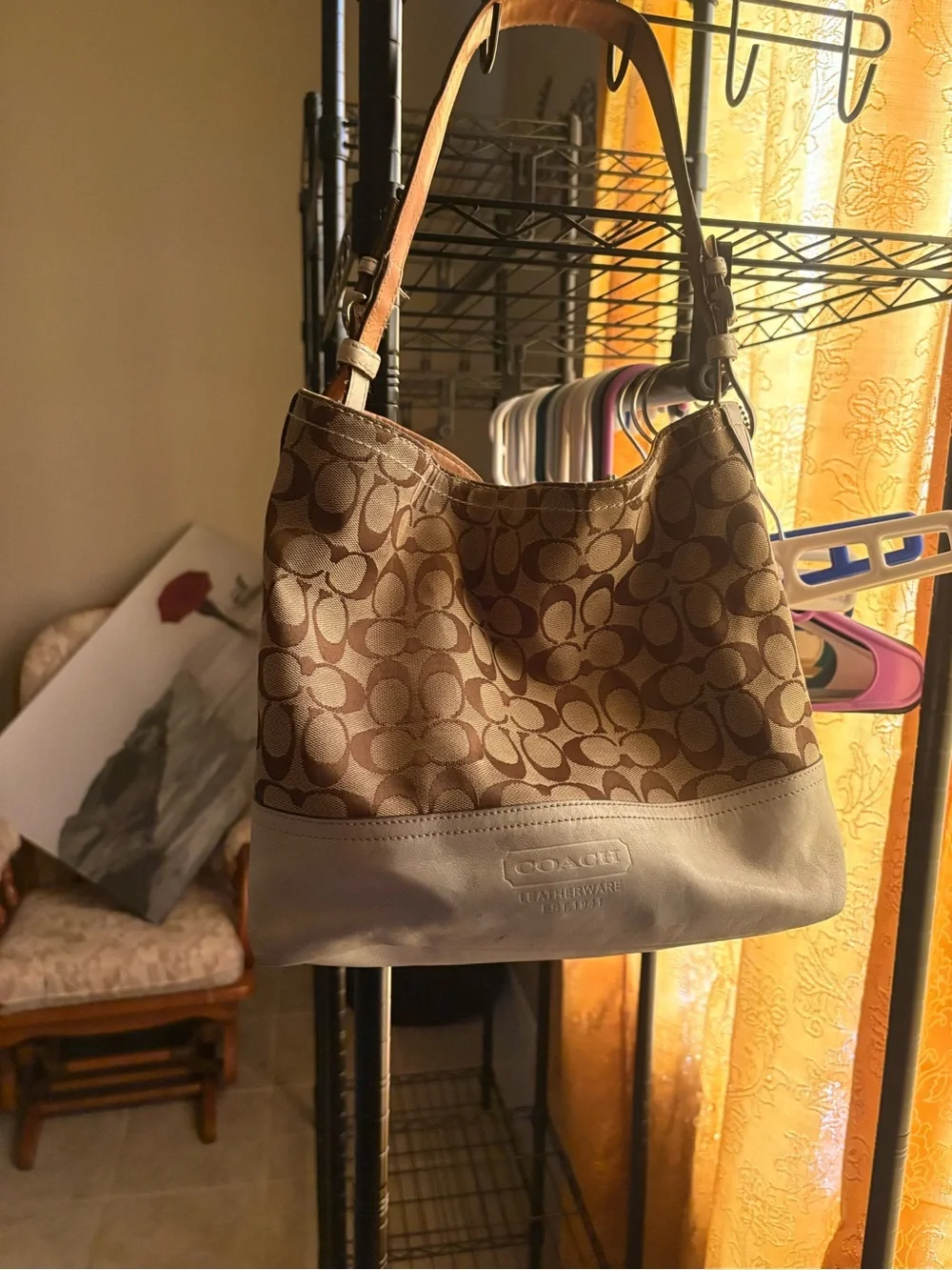 Coach Signature Canvas Hobo Bag in Brown and Cream