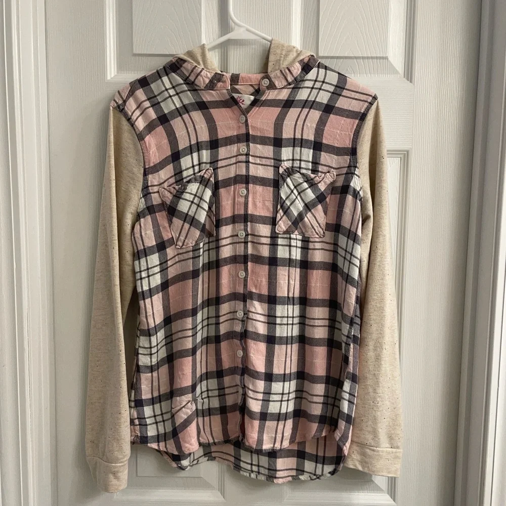 Justice plaid shirt with hood