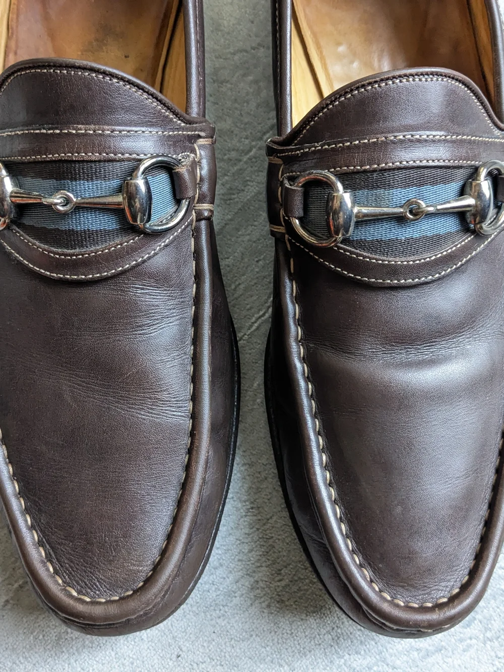 Gucci Men's Brown Leather Horsebit Loafers US 12 Slip Ons