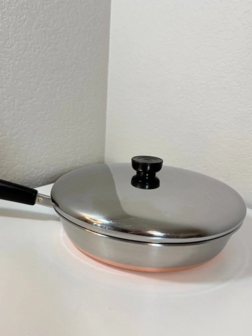 Vintage Revere Ware 10in -90d Skillet Frying Pan 1801 Copper Clad ILL USA w/ Lid