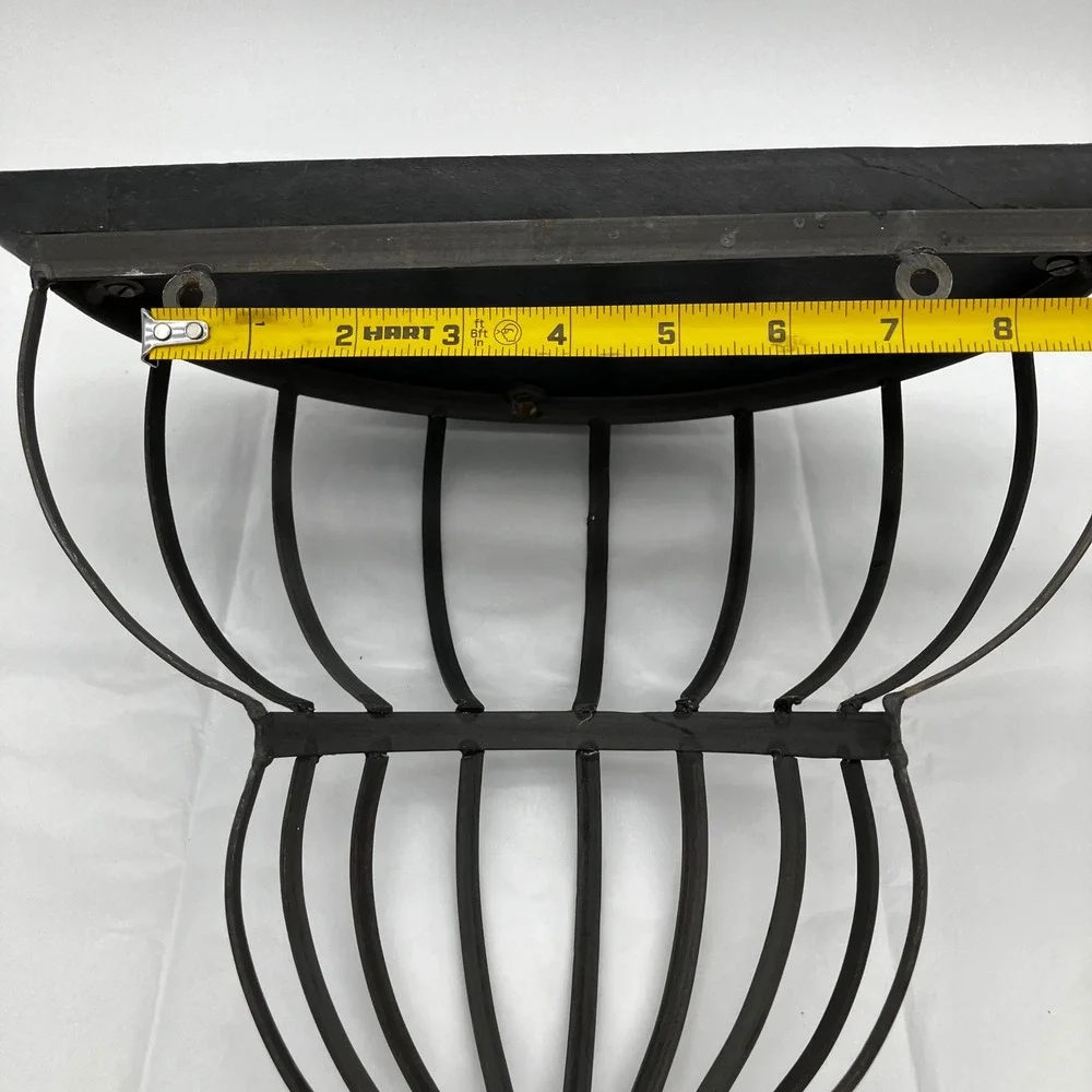 Wall Sconce Shelf 12x10 Black Wrought Iron Cage Carved Wood Top Vintage