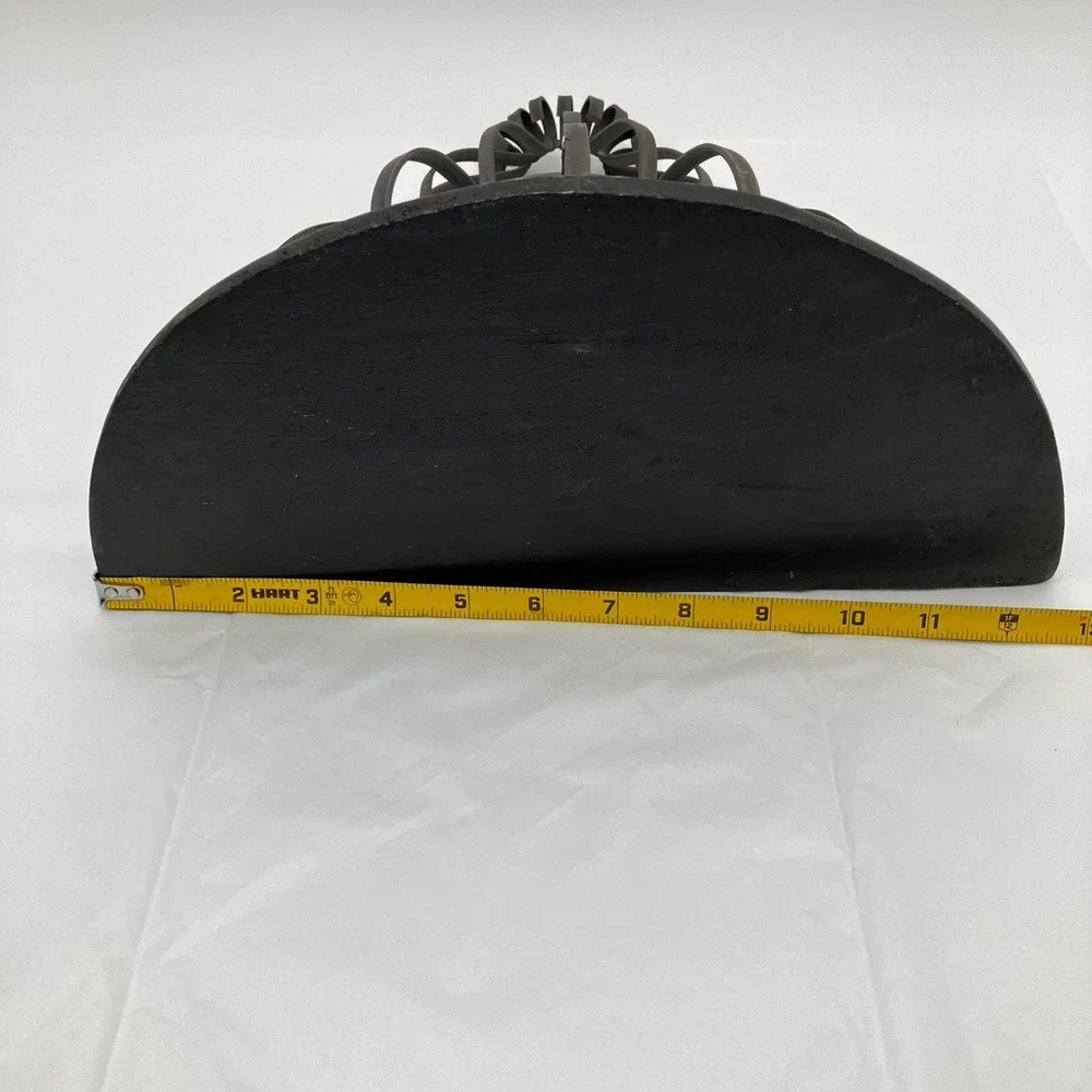 Wall Sconce Shelf 12x10 Black Wrought Iron Cage Carved Wood Top Vintage