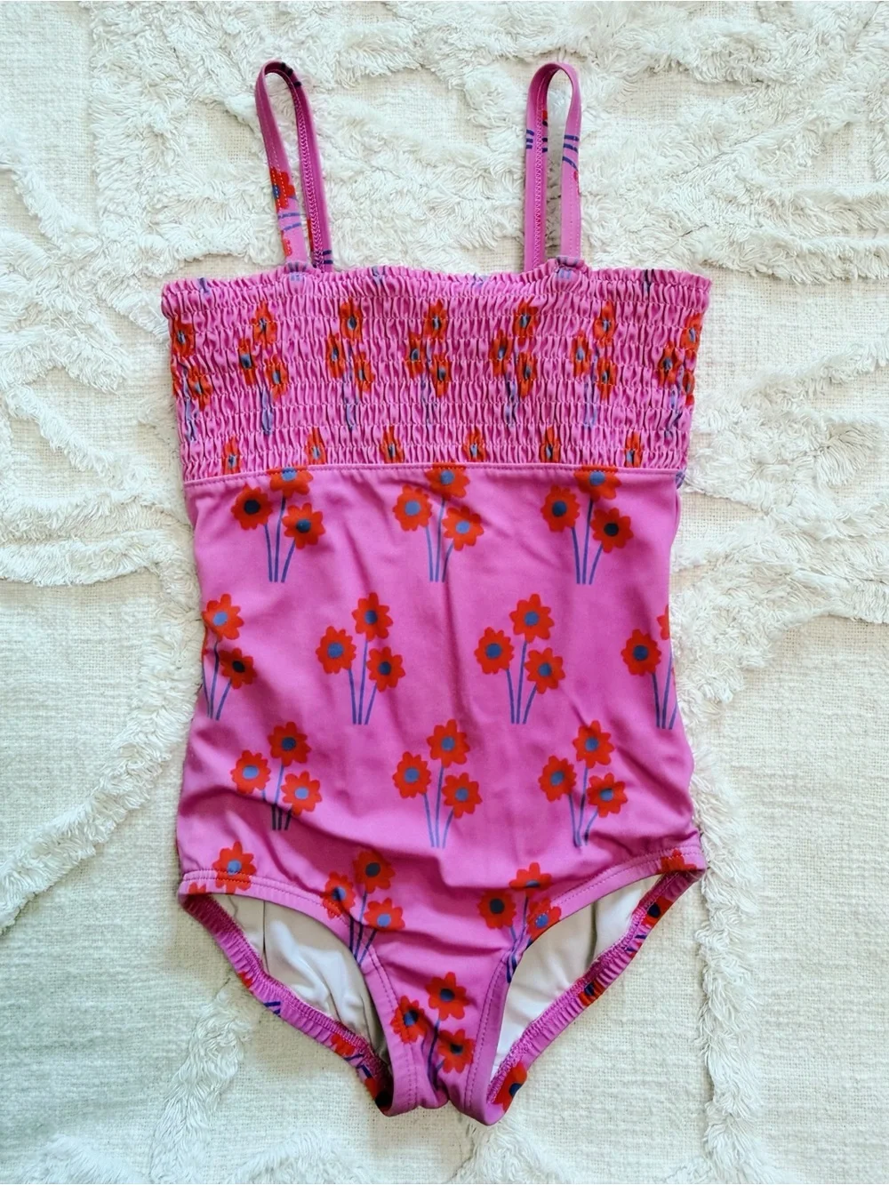 Hanna Andersson Girls Size 5 Pink Floral Smocked One Piece Swimsuit