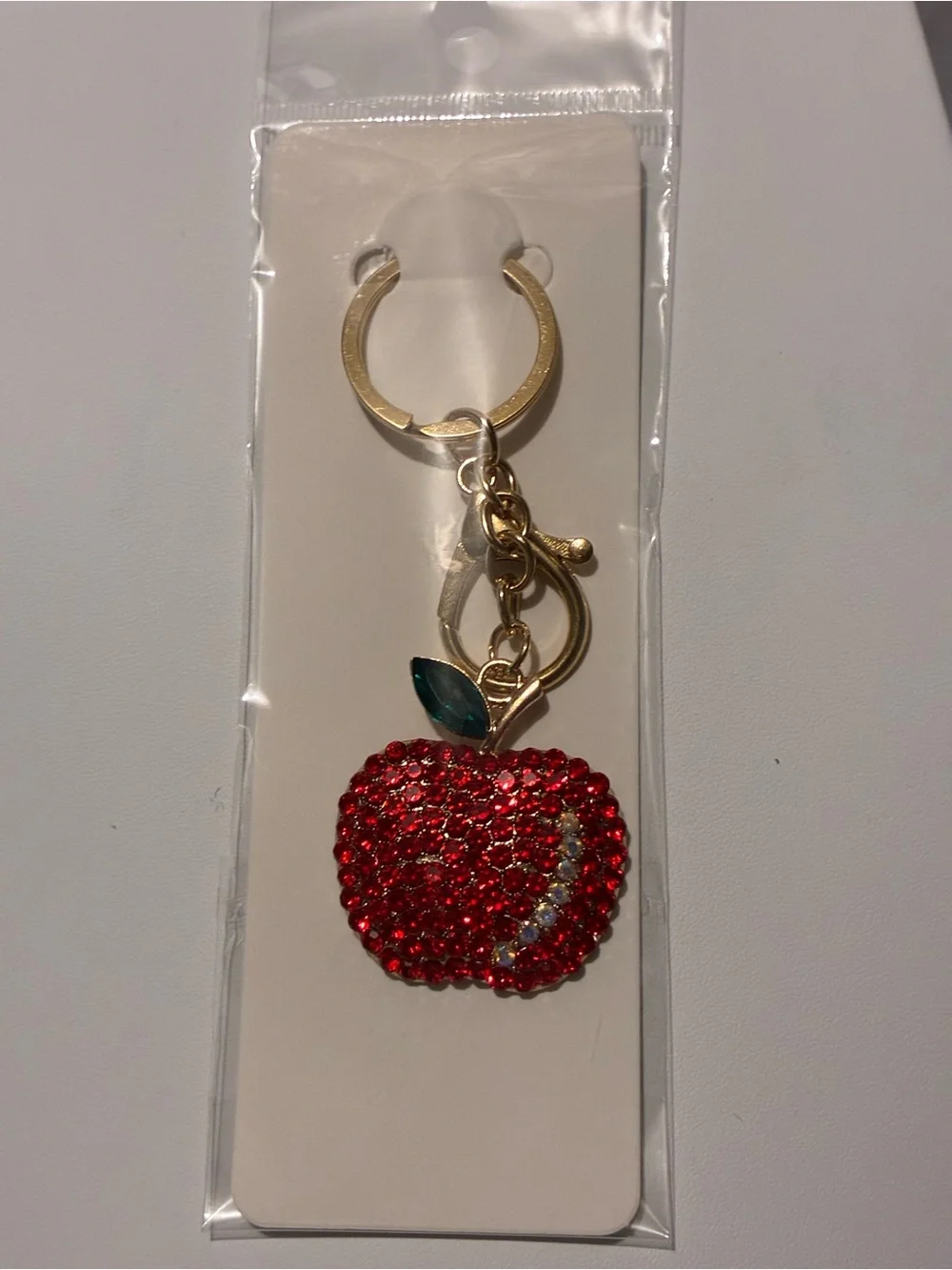 Gold-Tone Red Crystal Apple Keychain Charm New Without Tags