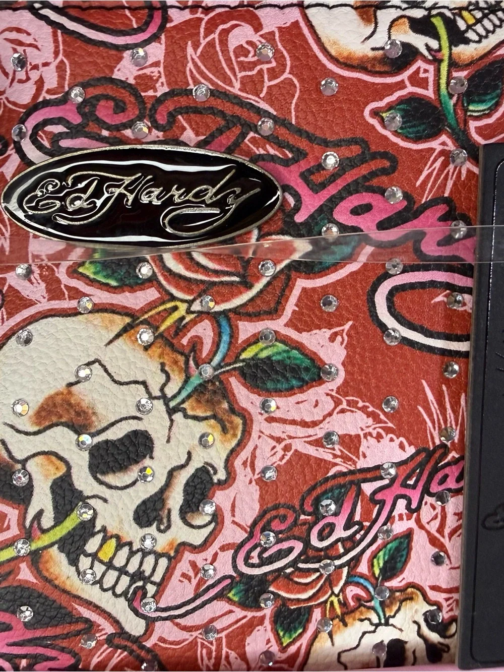 NWT Ed Hardy Y2K Skull Rose Convertible Wristlet Key Ring & Lipstick Liner Set