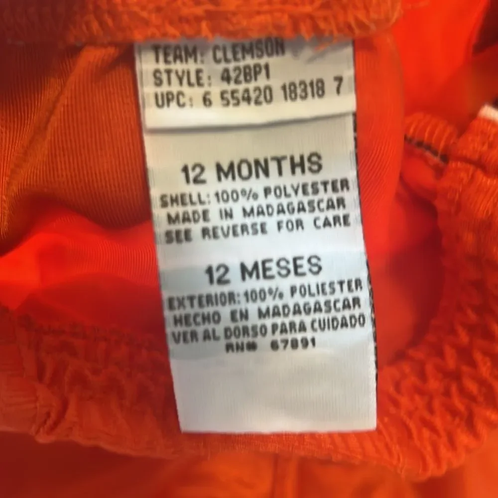 Clemson Tigers Baby two piece outfit. Size 12 months. Tank top and shorts