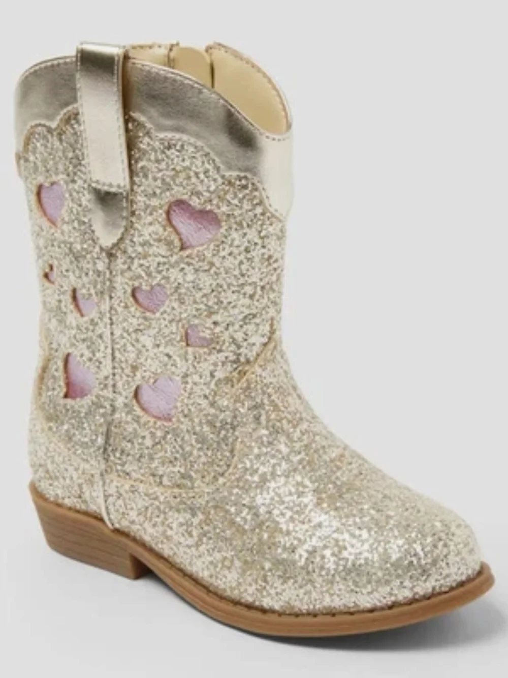 Cat & Jack Glitter Heart Cowboy Boots - Gold with Pink