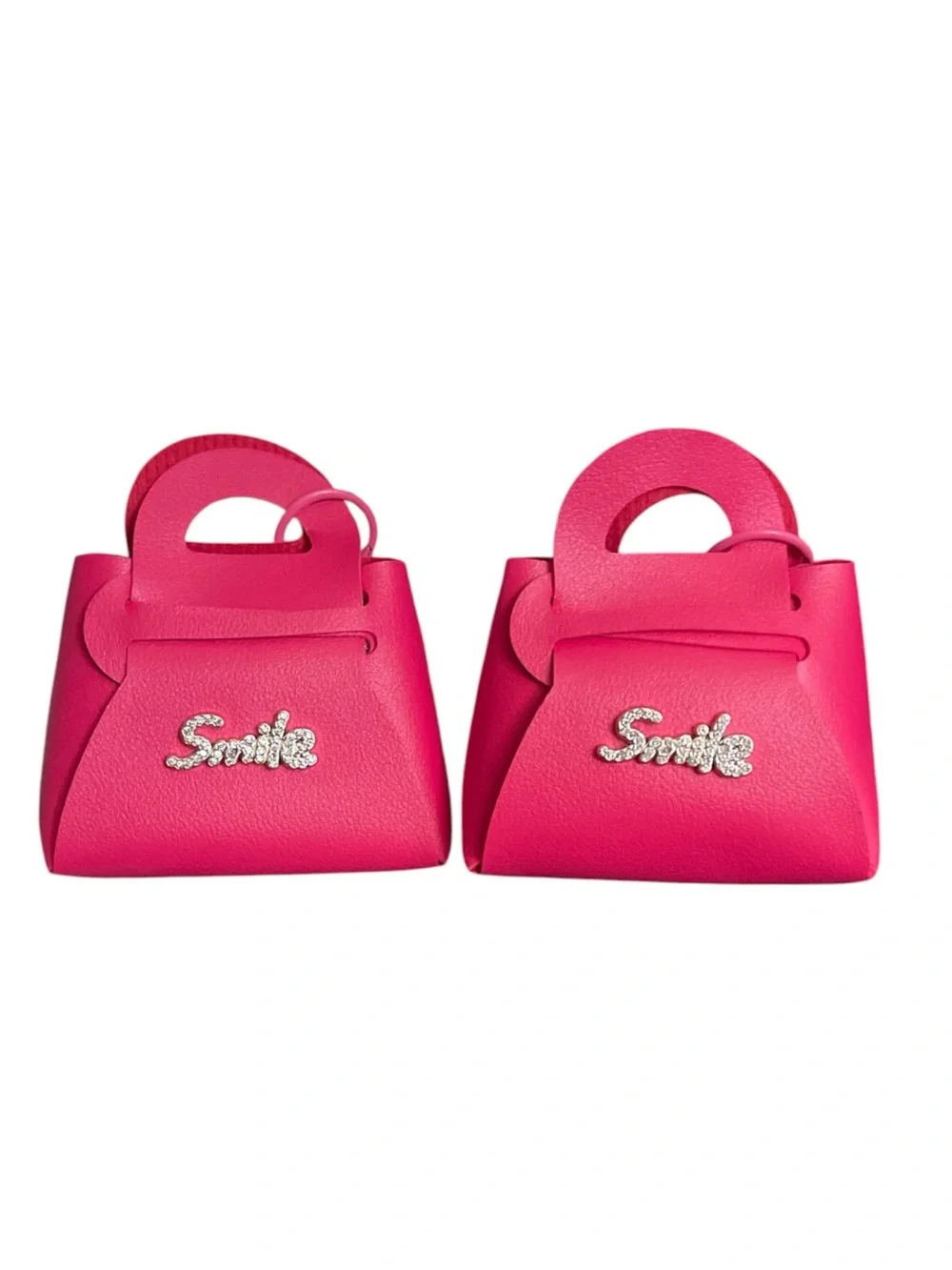 SISI SMILE HOT PINK RHINESTONE BLING BAG CHARM KEYCHAIN SET OF TWO