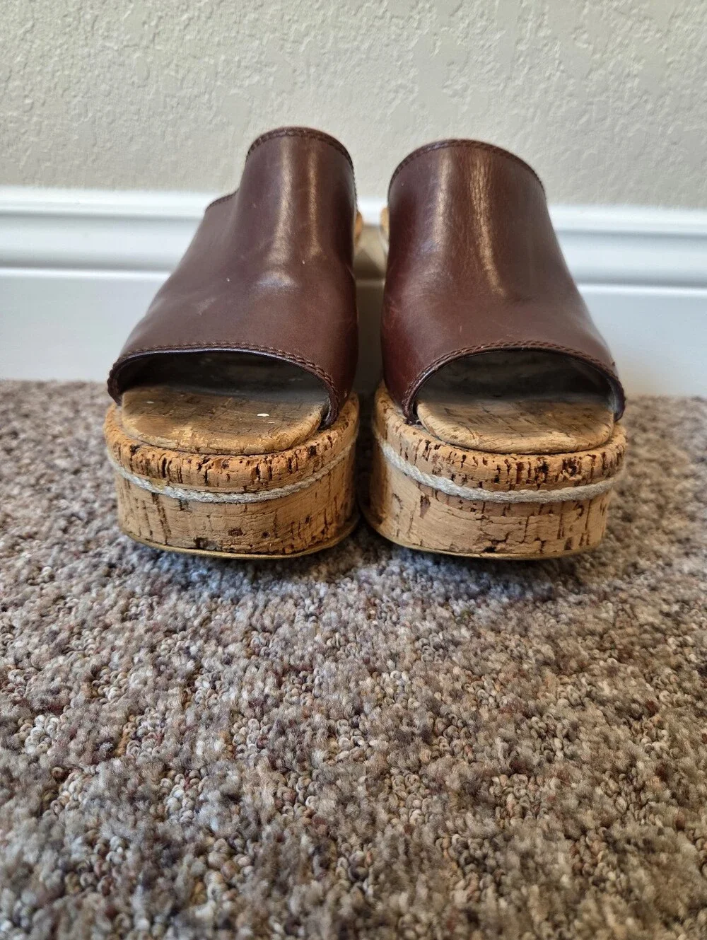 Kenneth Cole Brown Leather Cork Platform Mules - Size 8