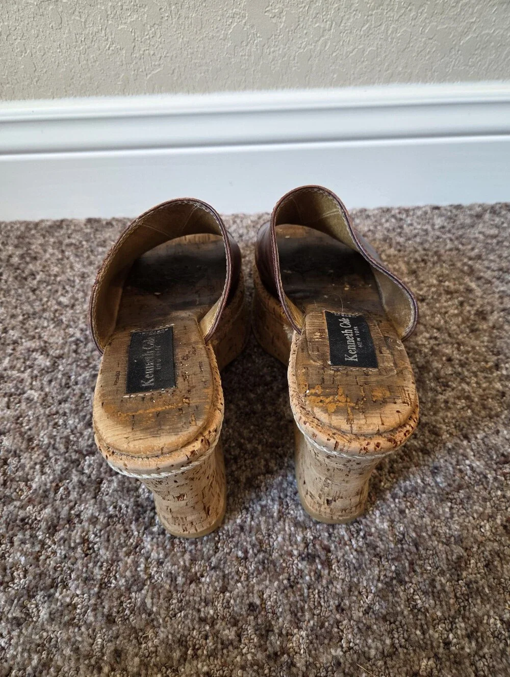 Kenneth Cole Brown Leather Cork Platform Mules - Size 8