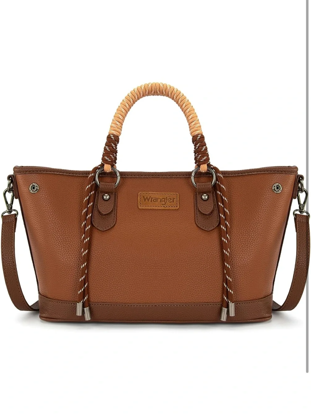 Wrangler Brown Leather Satchel with Braided Rope Handles