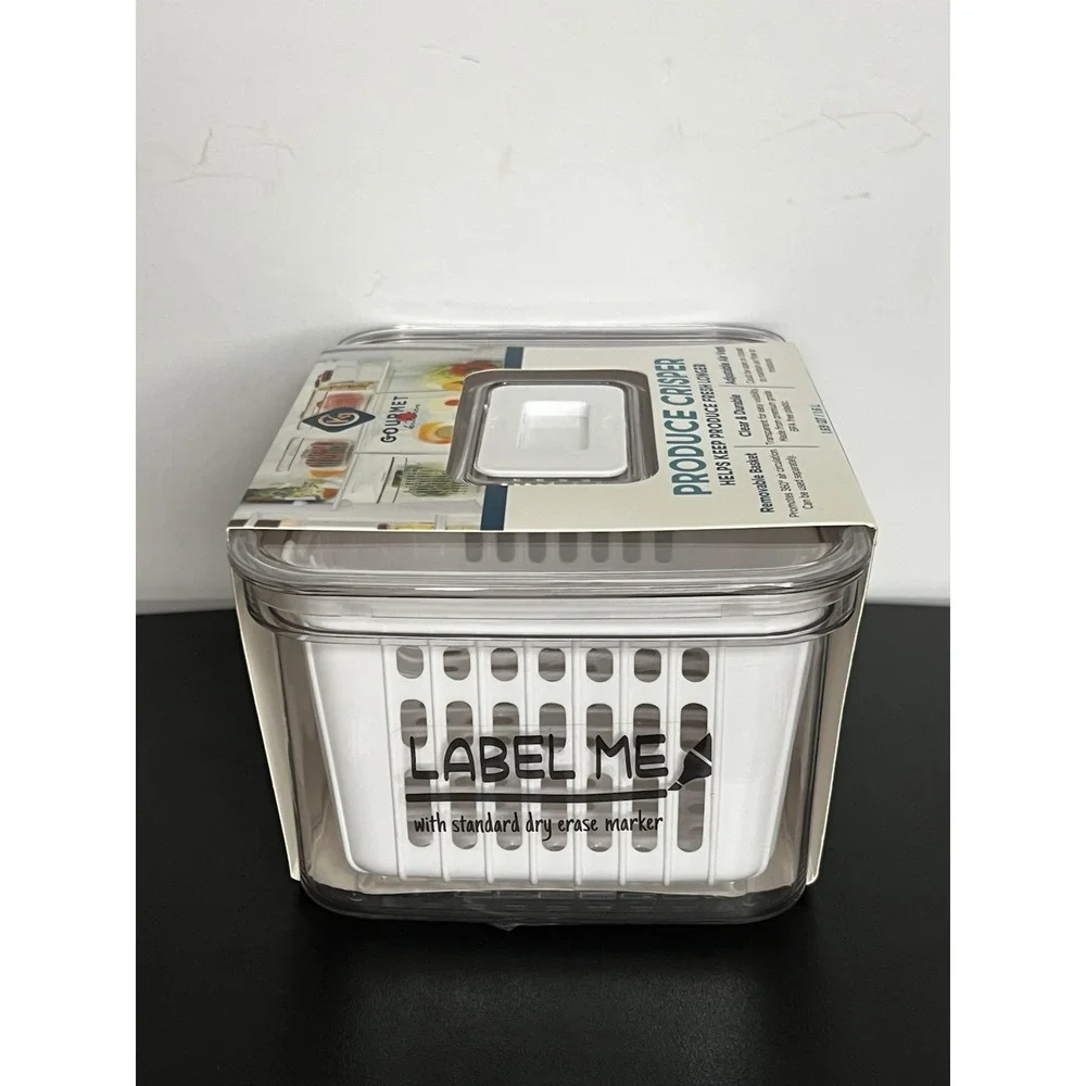Produce Crisper Container 1.69 Qt — Removable Basket, Adjustable Air Vent, Clear