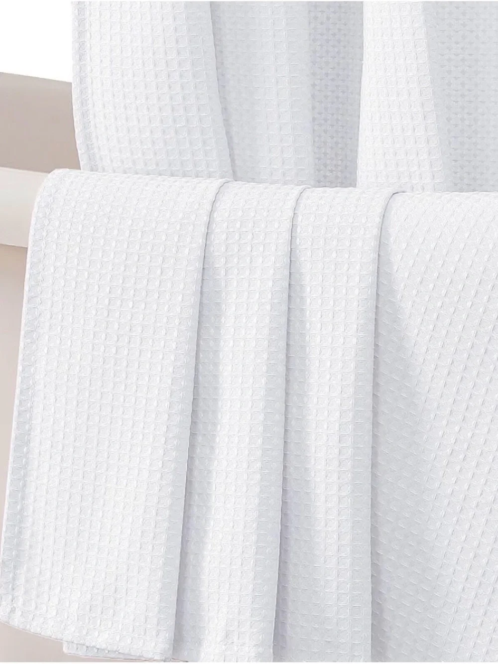 White Shower Waffle Weave Heavy Fabric Shower Curtain Hotel Style 72” X 72”