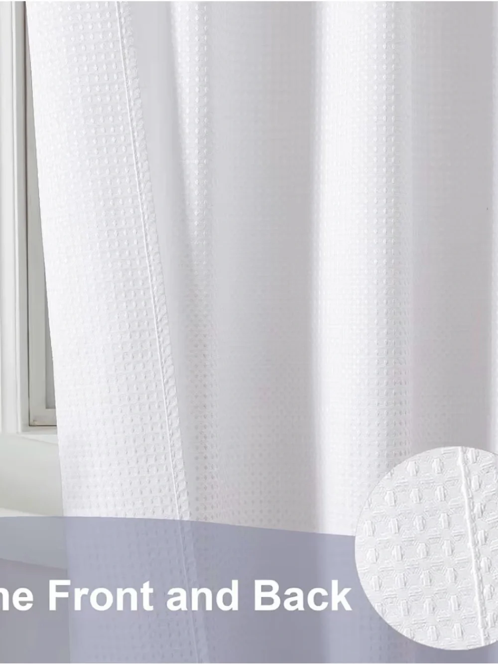 White Shower Waffle Weave Heavy Fabric Shower Curtain Hotel Style 72” X 72”
