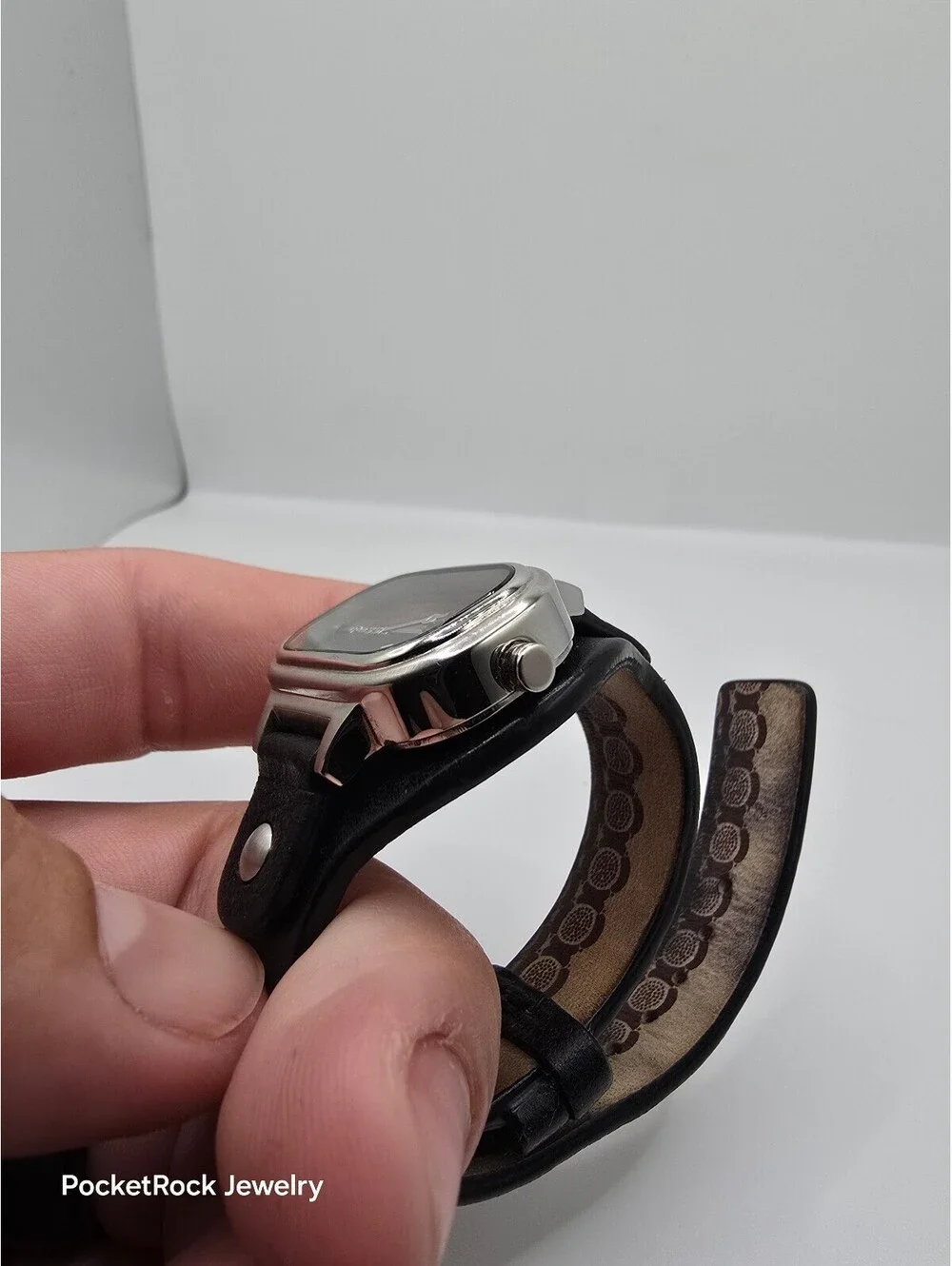 Fossil Women’s Quartz Analog Rectangle Watch Black Dial Silver Case Leather