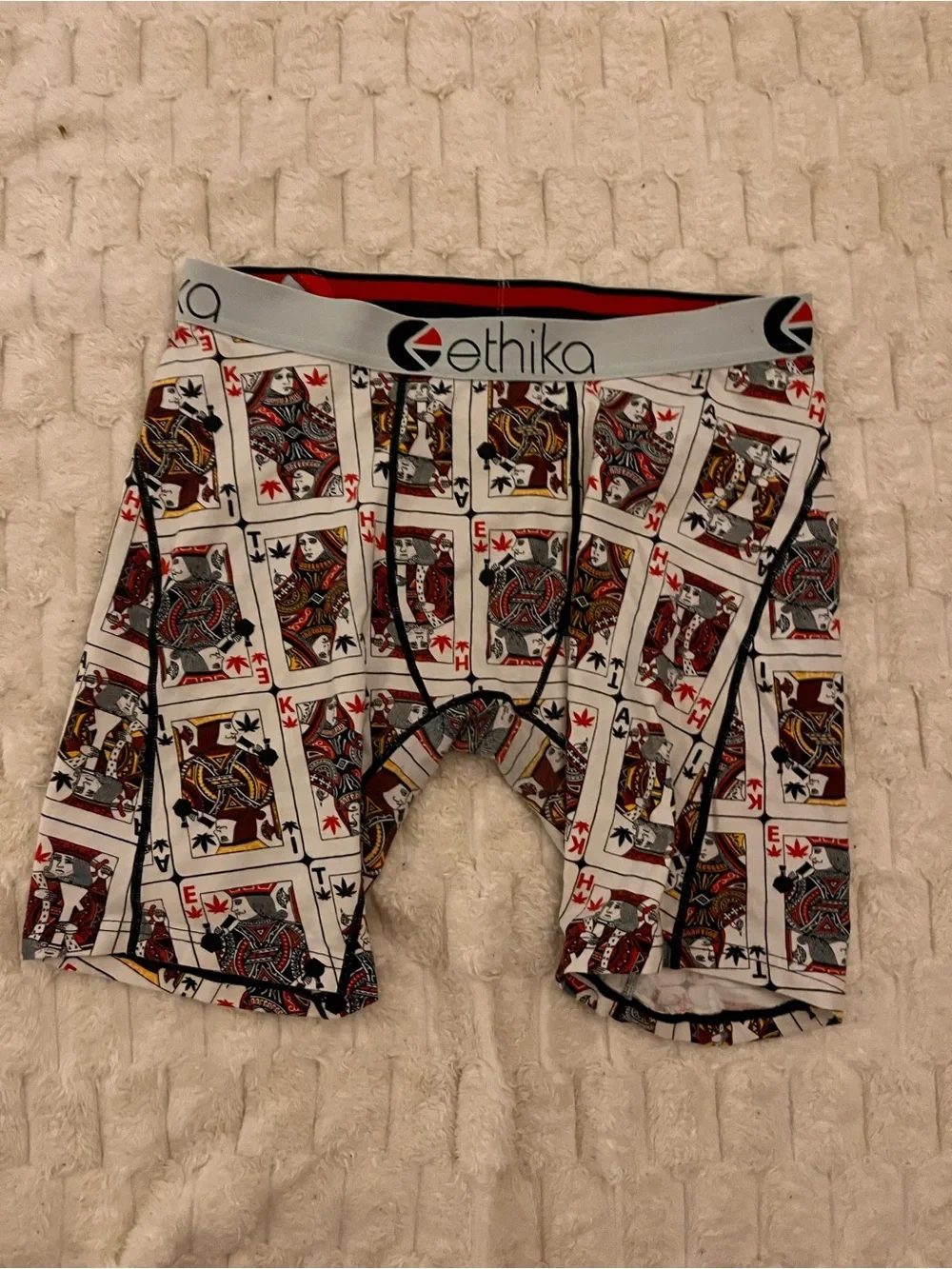 ethika White Playing Card Print Boxer Briefs with Red & Black Accents
