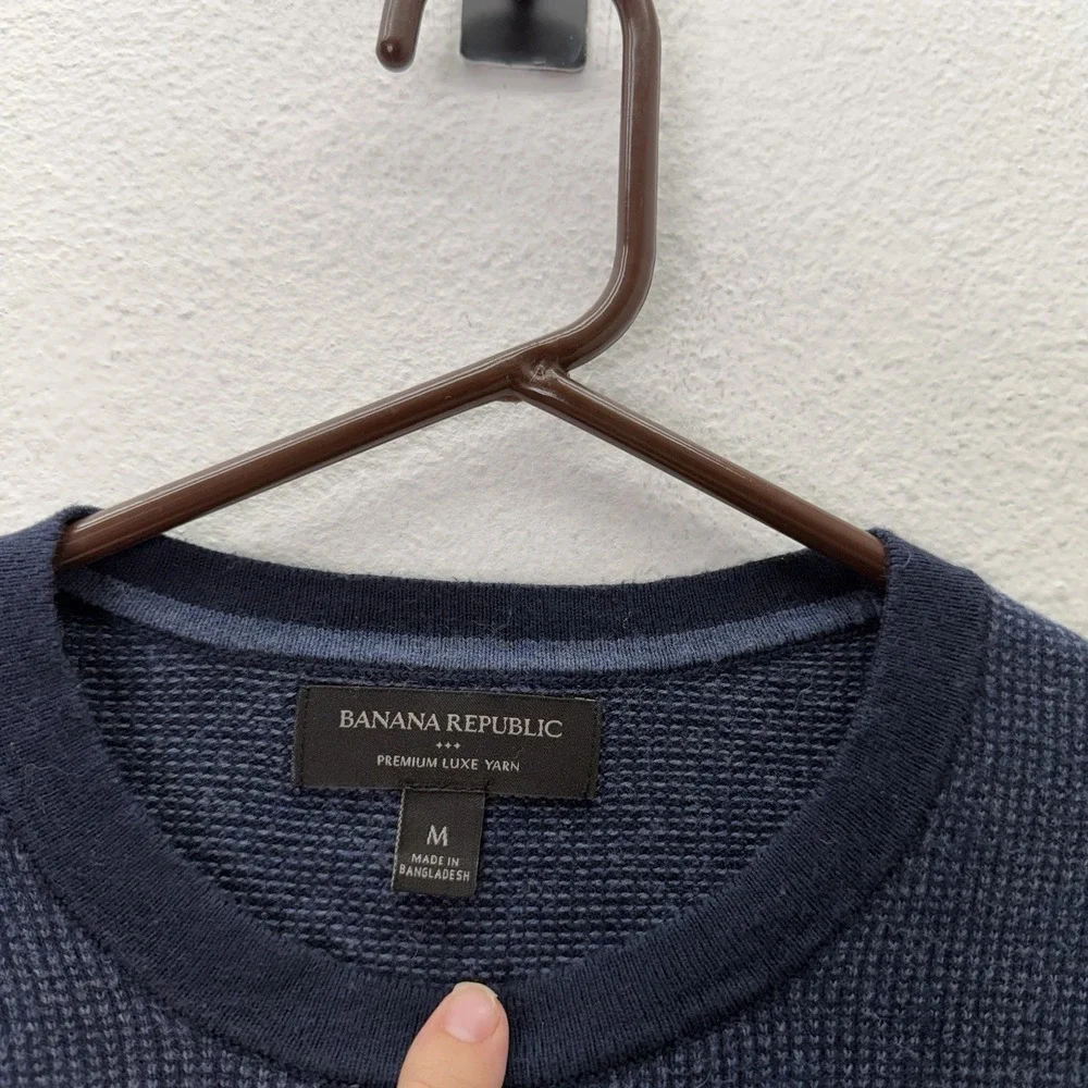 Banana Republic Sweater Men M Blue Stripe Premium Luxe Yarn Cotton Silk Cashmere