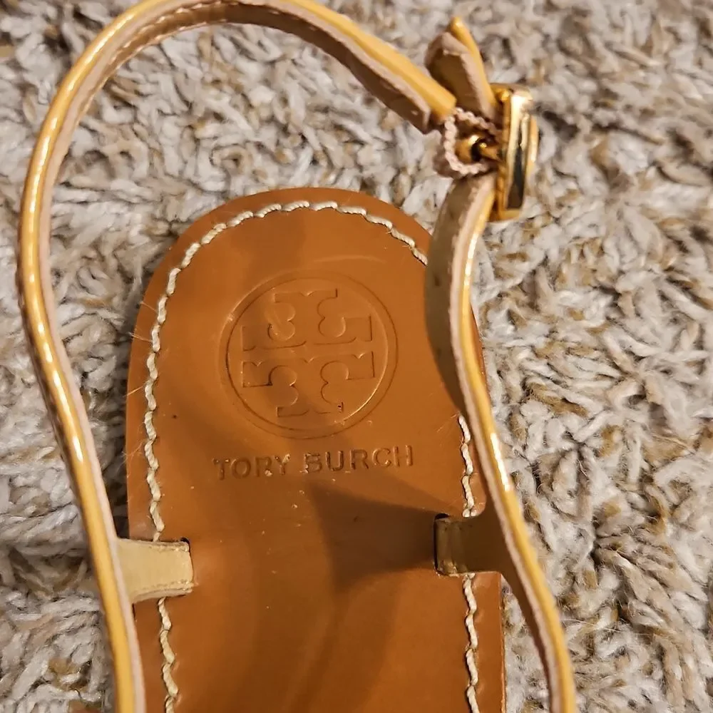 Tory Burch Miller T-Strap Sandals – Size 8 – Tan & Rose Gold
