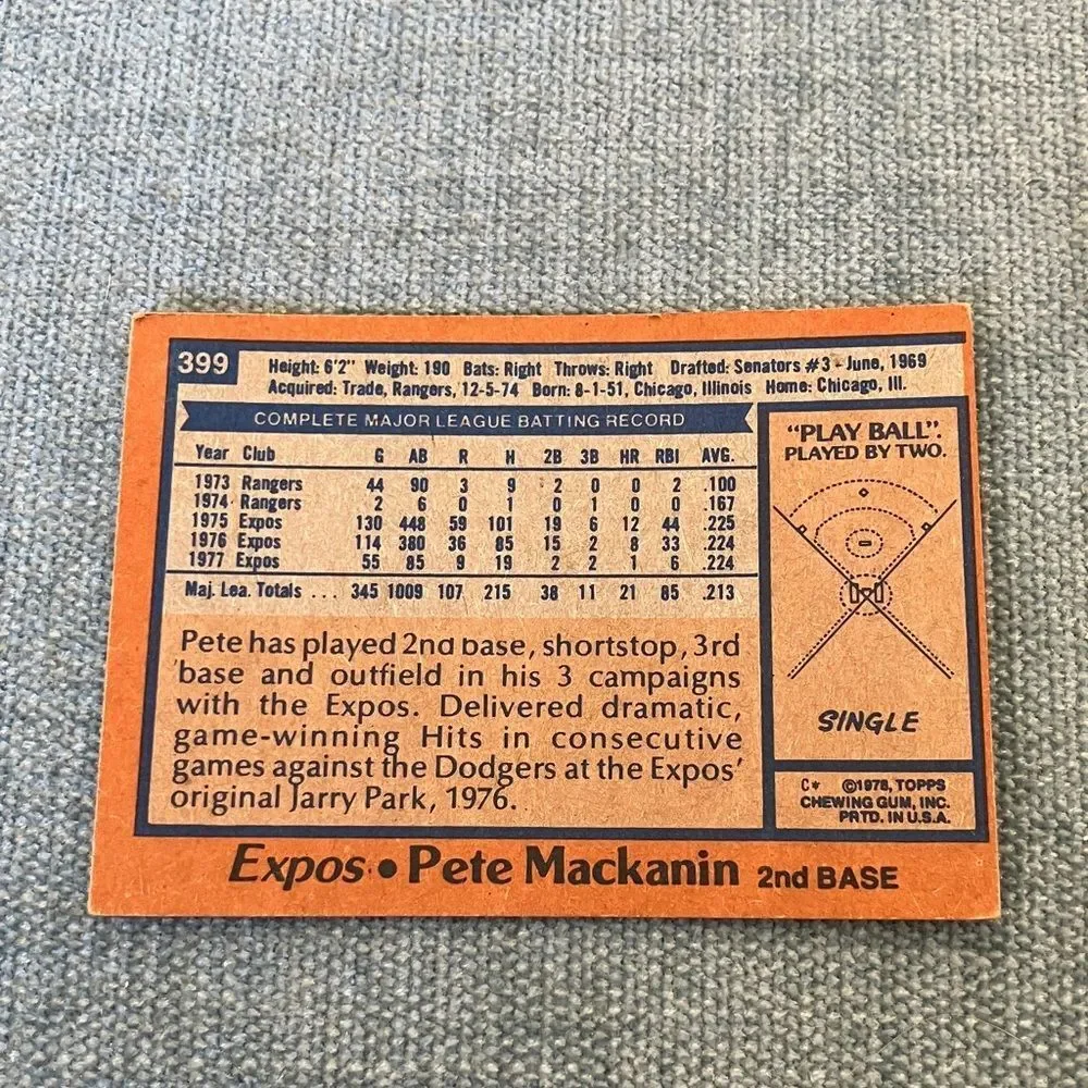 1978 Topps Montreal Expos Baseball Card Trading Card