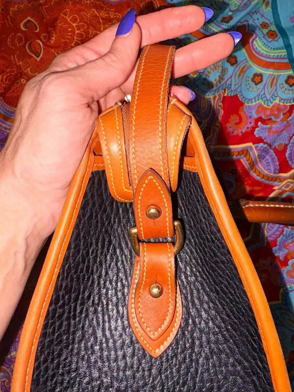 Vintage Dooney & Bourke All Weather Leather Satchel Black and Tan