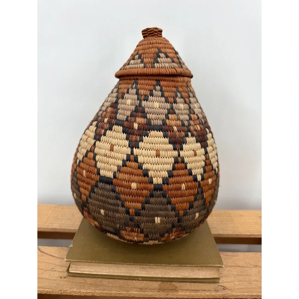 Handmade Zulu Basket Zandile Xulu South Africa‎ Woven Ukhamba Beer Basket Lidded