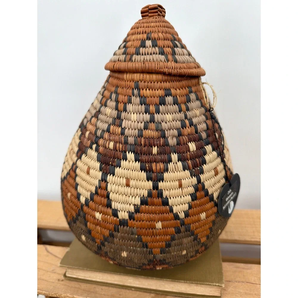 Handmade Zulu Basket Zandile Xulu South Africa‎ Woven Ukhamba Beer Basket Lidded