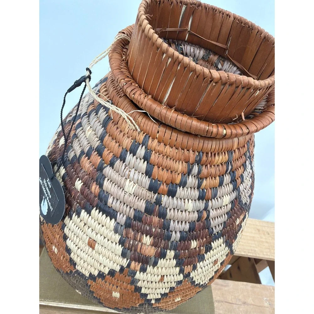 Handmade Zulu Basket Zandile Xulu South Africa‎ Woven Ukhamba Beer Basket Lidded