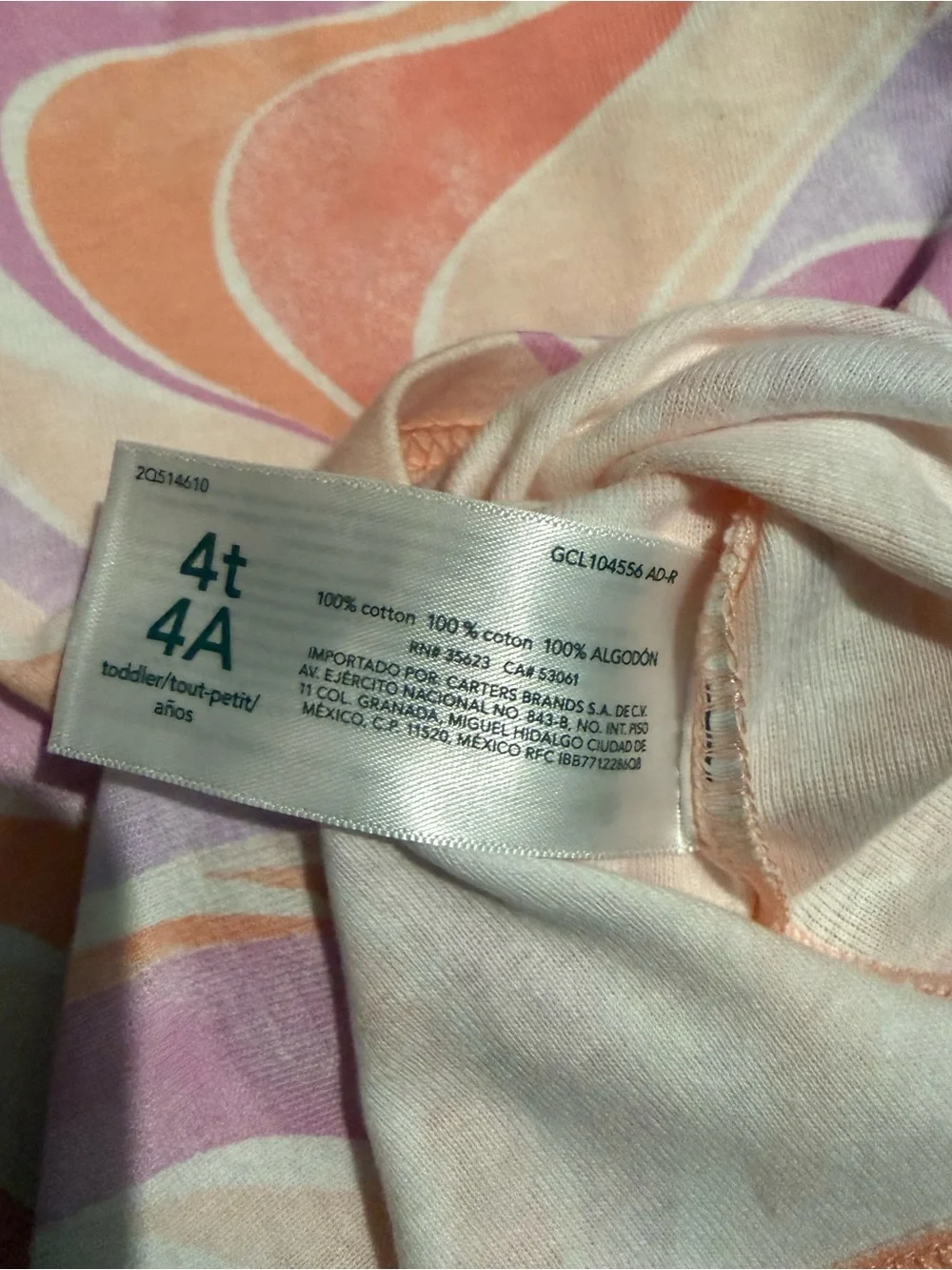 Carter’s Toddler Girls 4T 2pc‎ Pajama Set Peach Purple Swirl NWT
