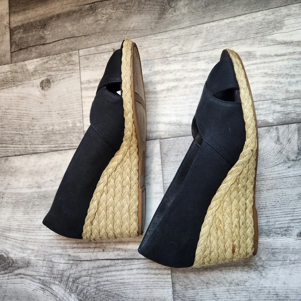 Chaps‎ Dakoda Espadrille Wedge Women's Size 10 Black Canvas Sandal Open Toe