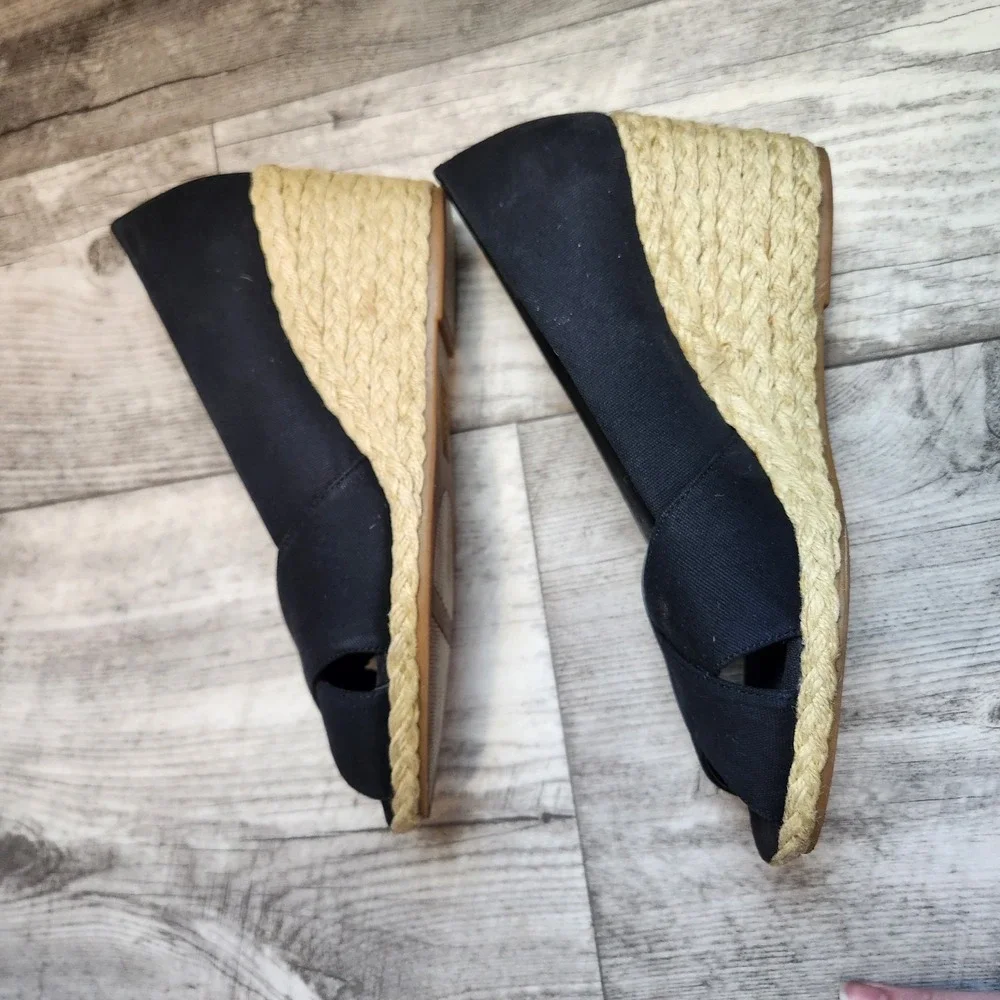Chaps‎ Dakoda Espadrille Wedge Women's Size 10 Black Canvas Sandal Open Toe