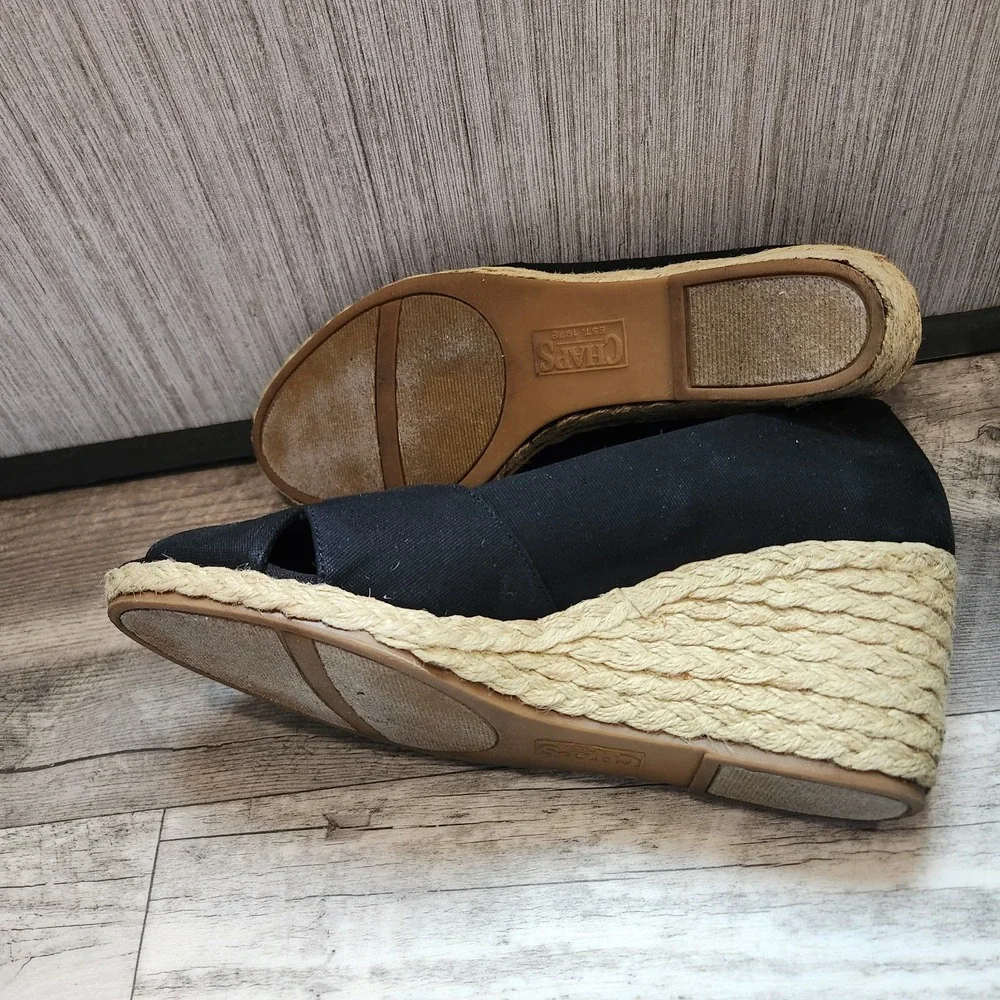 Chaps‎ Dakoda Espadrille Wedge Women's Size 10 Black Canvas Sandal Open Toe