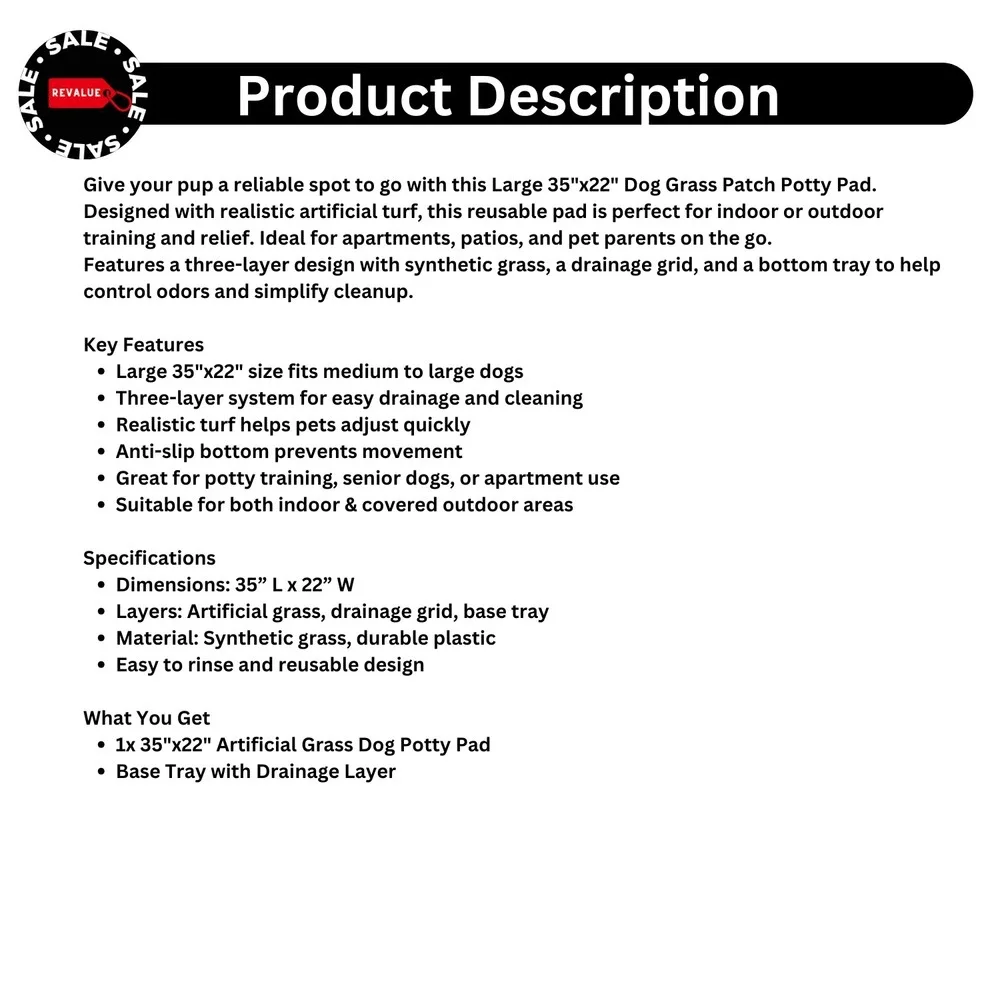 Grass Pad for Dog Large Size 35x22 Potty Training‎ Turf Reusable Pee Pad
