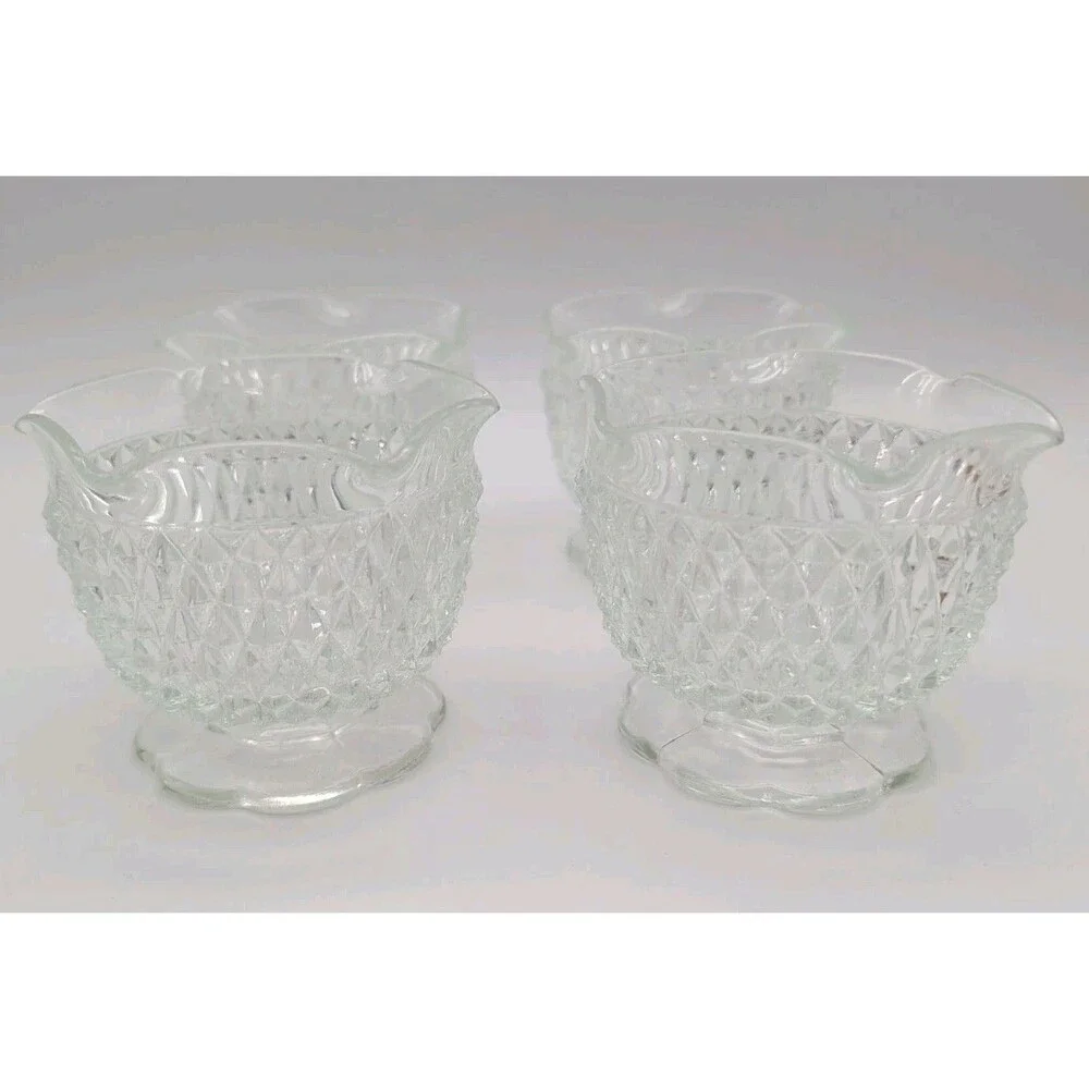 Indiana Glass Diamond Point Small Pedestal Bowl Mayonnaise Bowls Or Dessert Cups