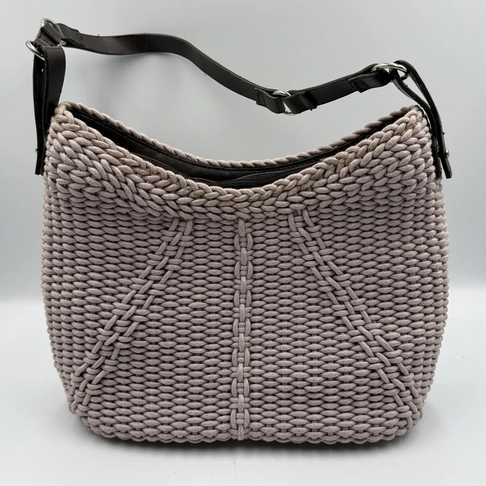 Liz Claiborne‎ Vintage Knit Shoulder Bag Beige Braided Boho Y2K Hobo Purse