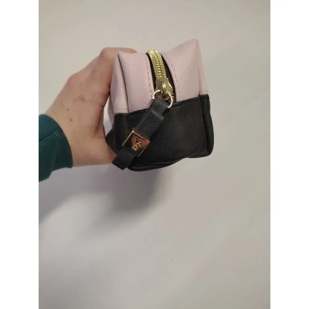 Victoria's Secret Cosmetic Pink/Black Gold Logo Metal Bow Zip Travel Bag
