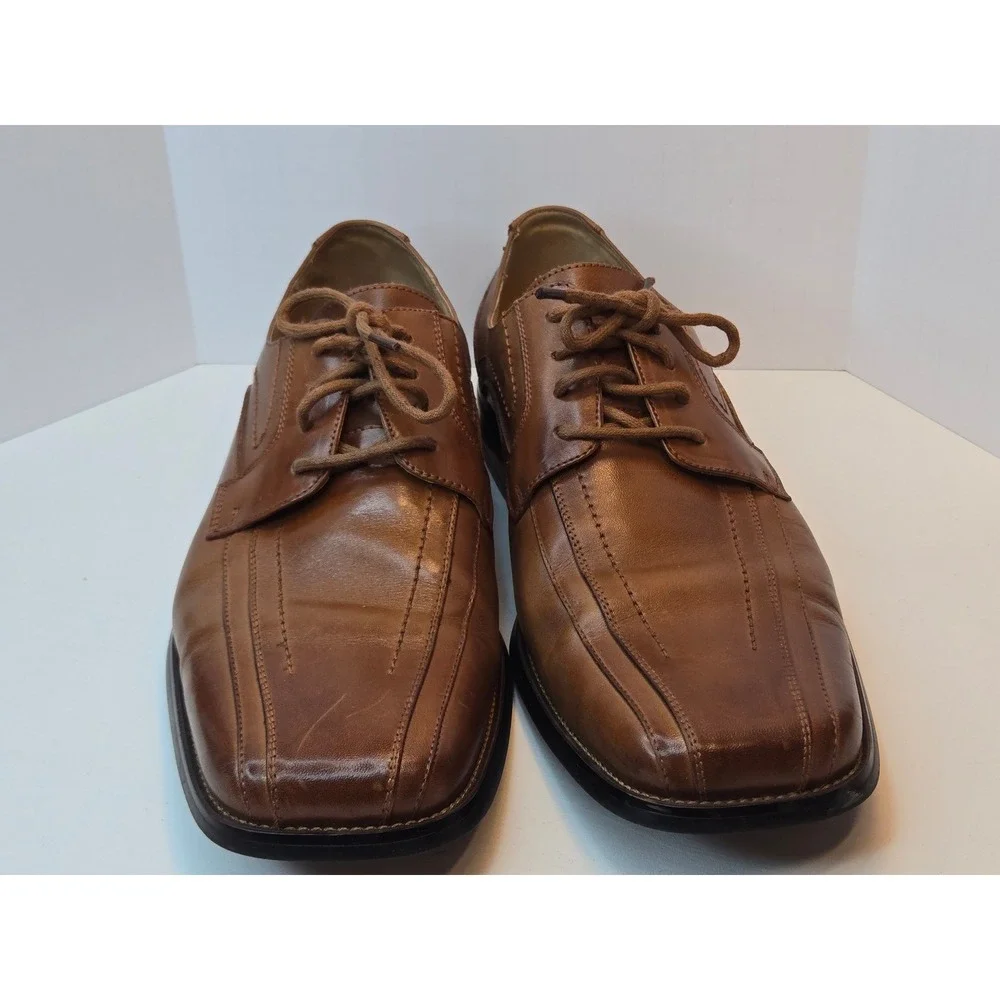 Stacy Adams‎ Mens 11 M Cognac Brown Leather Square Toe Bicycle Stitch Oxford