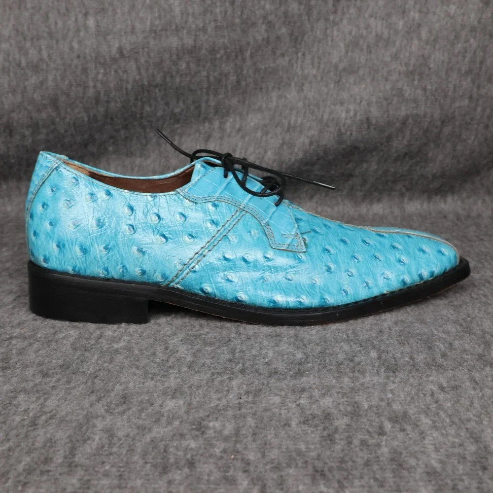 Stacy Adams Shoes Mens Size 7 Blue Ostrich Print Leather Derby Dress 26228