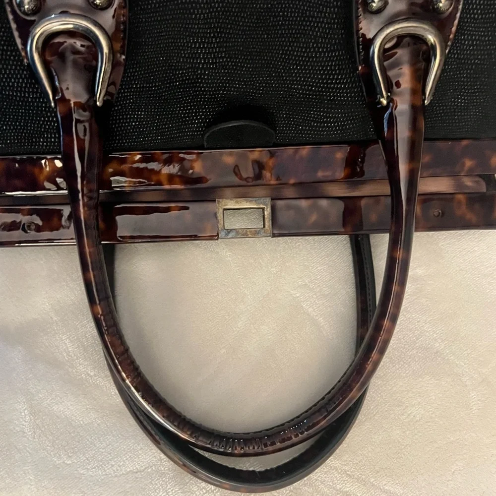 🩷Vintage Raffia Black Stuart weitzman top handle tote bag 💚