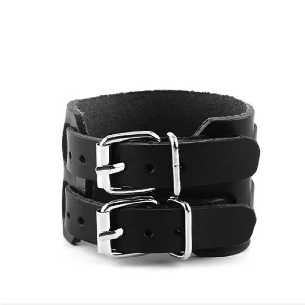 Mens Wide PU Leather Belt Strap Buckle Adjustable Cuff Bangle Wristband Bracelet