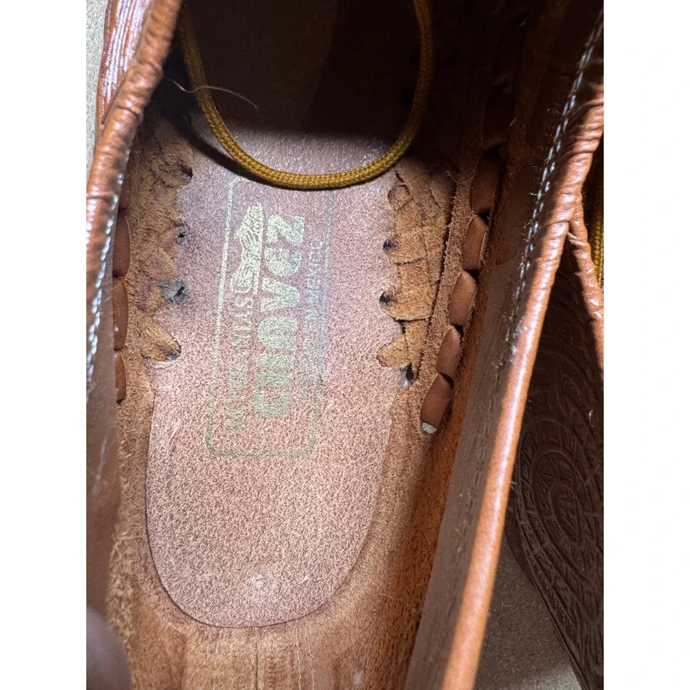 Artisanias Chavez Mens Tan Leather Aztec Eagle Tooled Huarache Oxford Shoes‎ 9