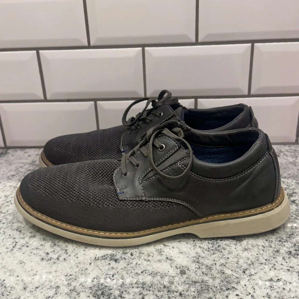Nunn Bush Mens 84964 062 10 1/2 W Gray Textile Leather Oxford Comfort Shoes‎