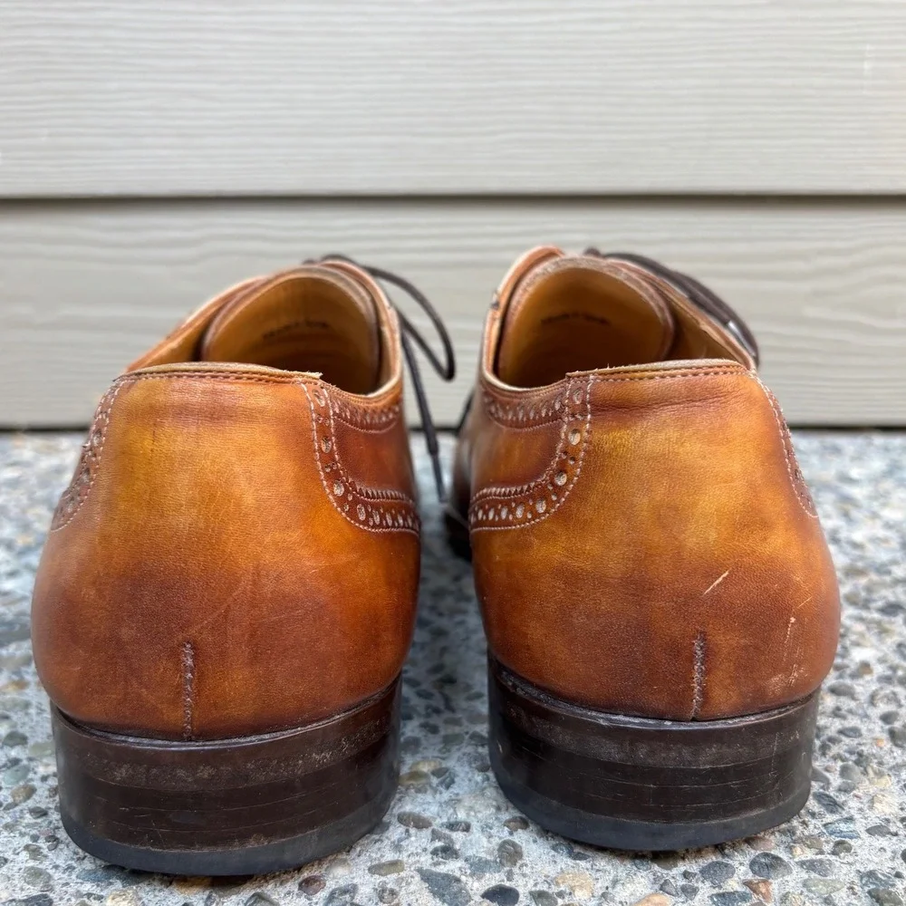 Magnanni 19099 Mens Cognac Hand Painted Leather Cap Toe Brogue Oxfords Size 11 M
