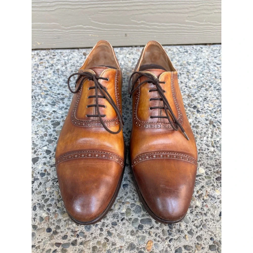 Magnanni 19099 Mens Cognac Hand Painted Leather Cap Toe Brogue Oxfords Size 11 M