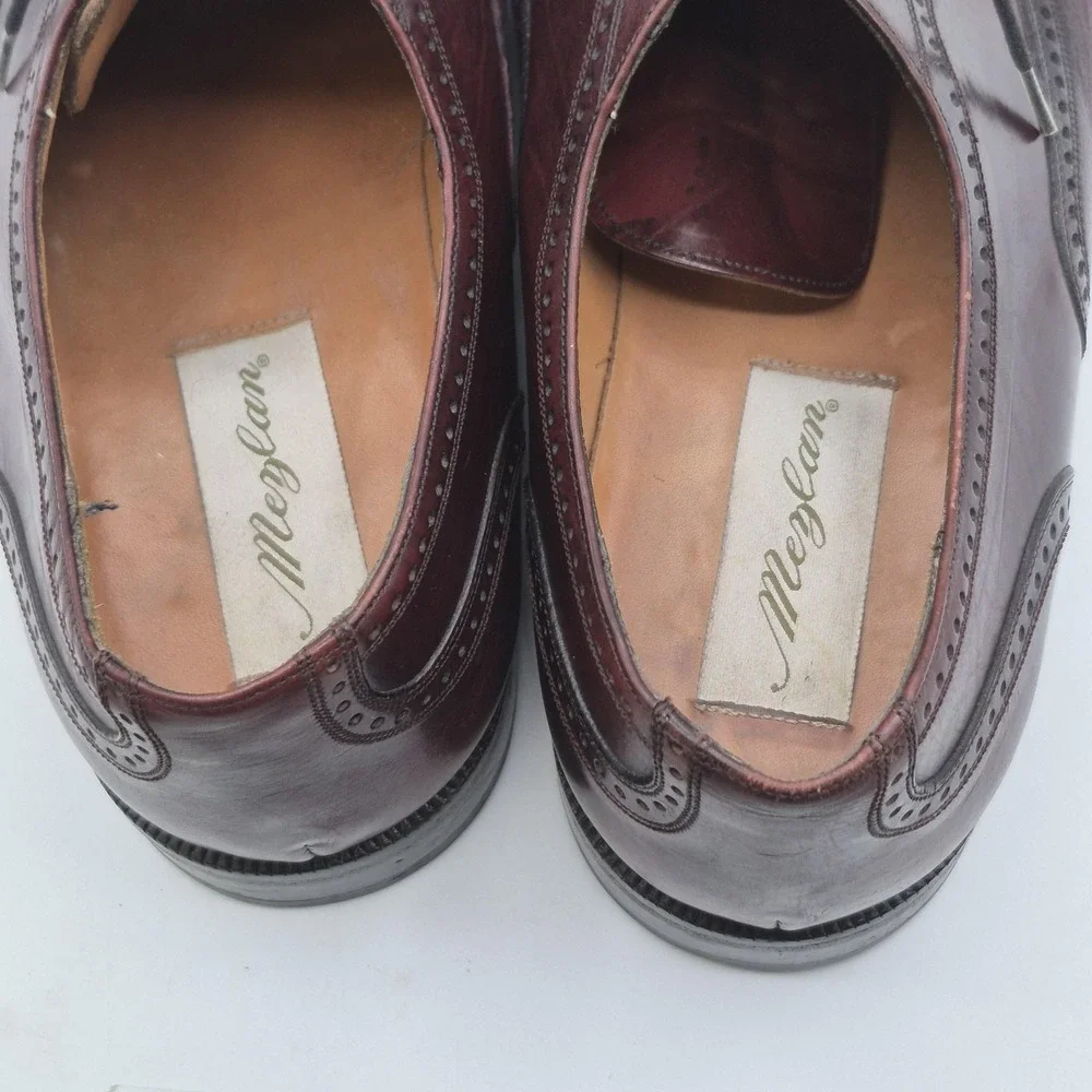 Mezlan Shoes Mens Size 9.5 Burgundy Florence Oxford Cap Toe Brogue Leather Dress