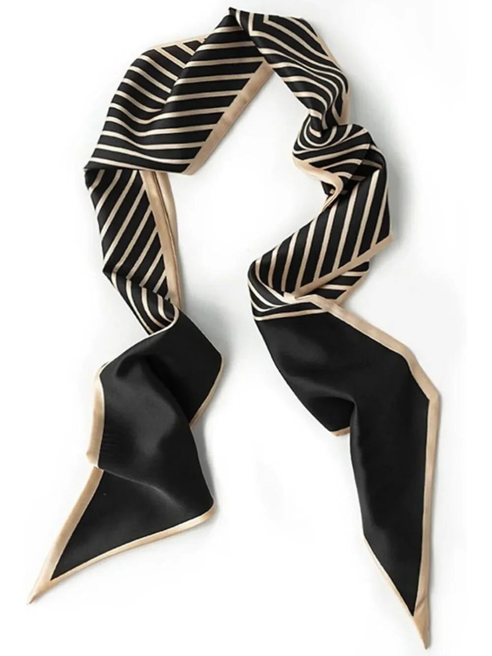 Women's  Black Gold Twill Fashion Elegant Oblique Angle  Scarves Bag Scarfs