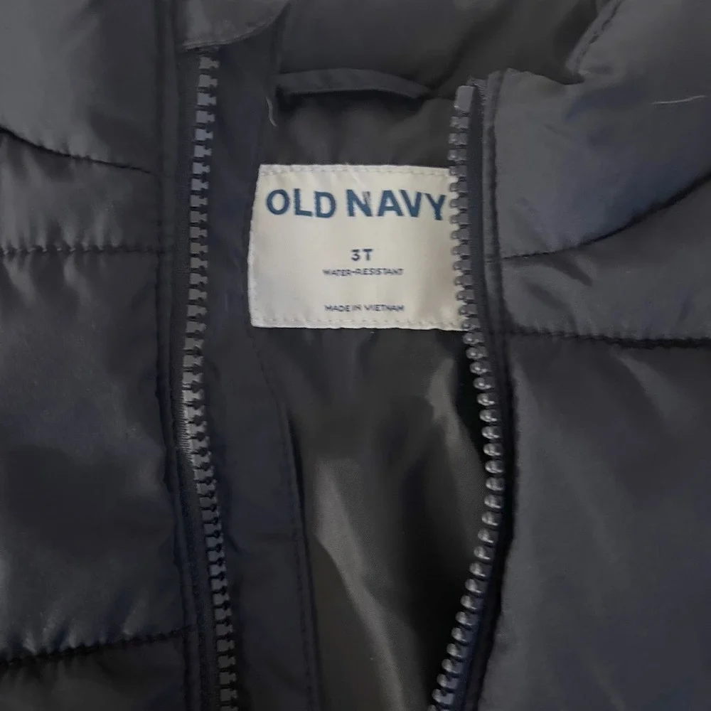 Old Navy Puffer Vest Navy Blue Sz. 3T Water Resistant Padded Zip‎ Front Pockets
