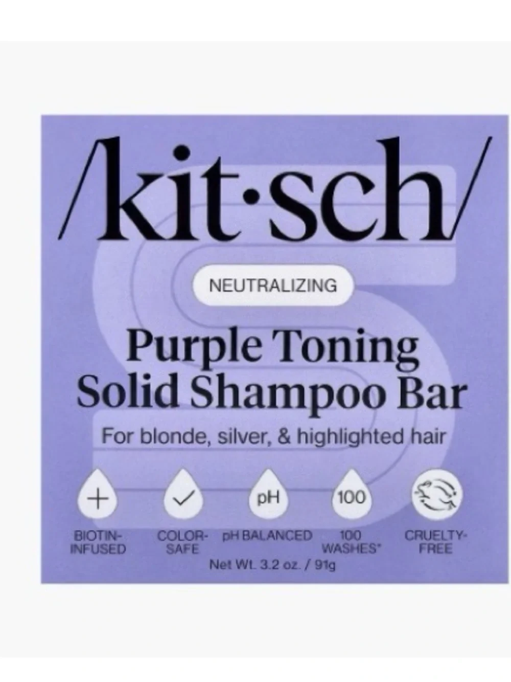 kitsch Purple Toning Solid Shampoo Bar - Neutralizing Formula