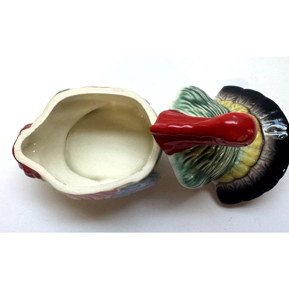 Vintage Hand Painted Ceramic Turkey Gobbler Sugar Bowl, Storage, Matches-Lidded